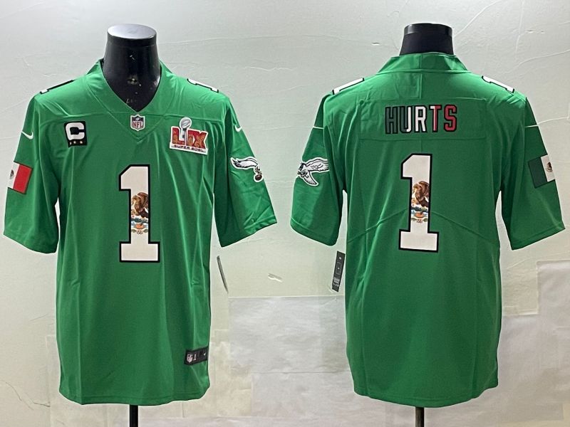 Men Philadelphia Eagles #1 Hurts Green three generations 2025 Nike Vapor Limited NFL Jersey style 22